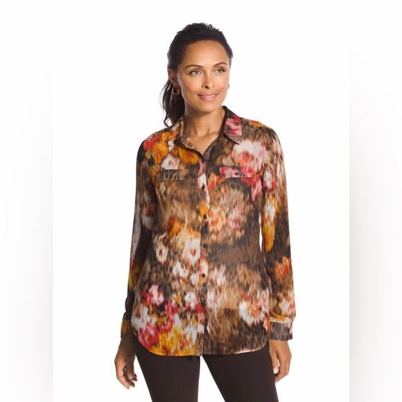 Chico's Tops - Chico's autumn floral Jocelyn button up semi sheer blouse size 2 medium